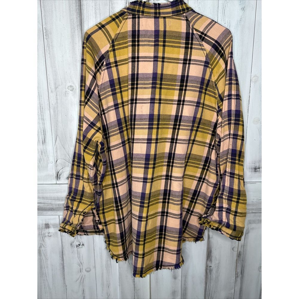 WE THE FREE PEOPLE SUMMER DAYDREAM YELLOW PLAID OVERSIZE BUTTON UP TUNIC SHIRT S - Picture 8 of 16